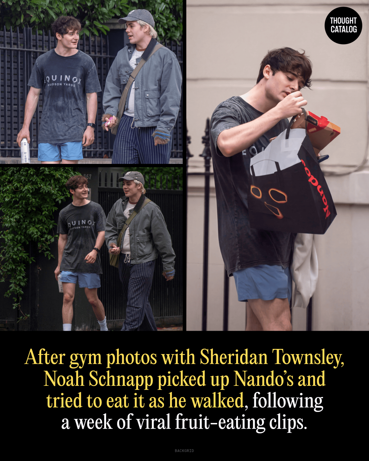 After His Viral Strawberry Clip, Noah Schnapp Was Spotted Trying to Eat Nando's Mid-Walk in London