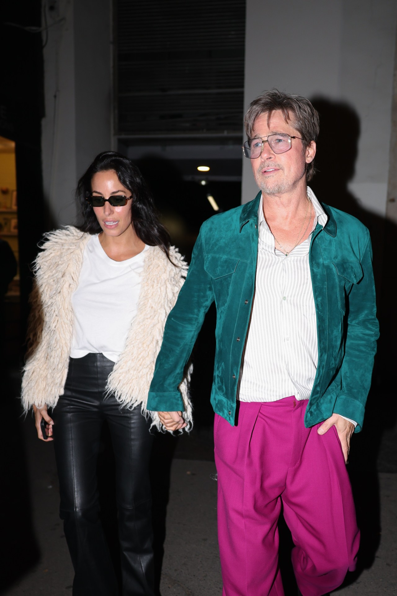 Brad Pitt Picked a Teal Jacket and Magenta Trousers for a Paris Night Out with Ines De Ramon