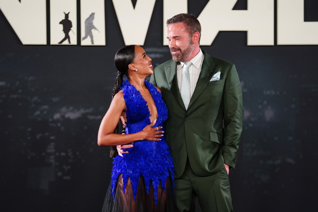 Kerry Washington and Ben Affleck posing together on the red carpet at the Animals fan event in Mexico City